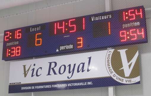 Tableau de pointage de hockey 4707 (18' x 4') - Centre Sanimarc - Victoriaville, Qc